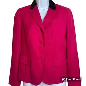 Talbots Blazer Pink Black Velvet Collar Wool Blend Equestrian Preppy 6 Petite